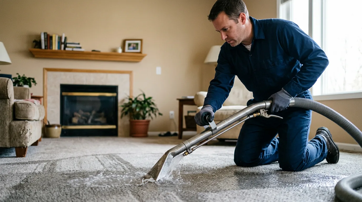 Water damage restoration technician working near Amston, CT